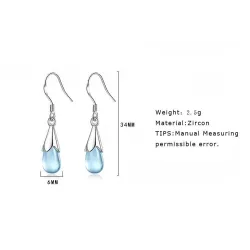 AretesGotas de agua de cristal azul - pendientes de plata de ley