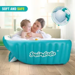Uppblåsbart babybadkar - pool - bärbar - hopfällbar - halkfri - tecknad björn
