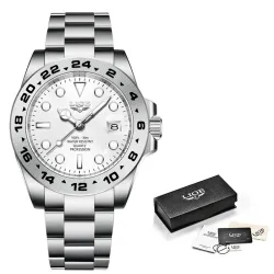 LIGE - Montre à quartz en acier inoxydable - étanche - blanche