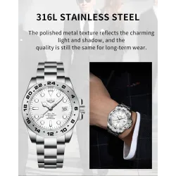 LIGE - Montre à quartz en acier inoxydable - étanche - blanche