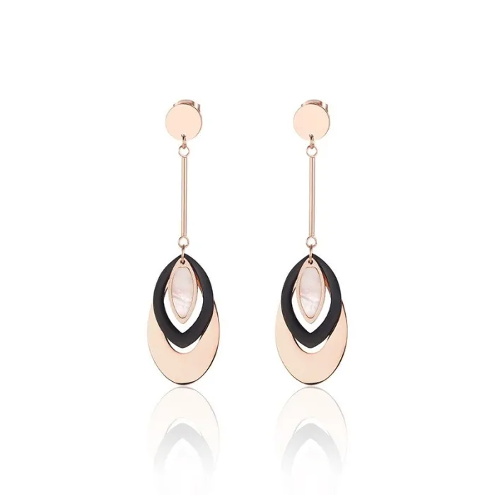 Rose gold long earrings - triple oval circlesEarrings