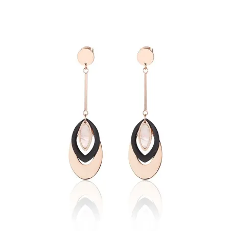 Boucles d'oreilles longues or rose - triple cercles ovales