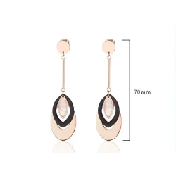 Boucles d'oreilles longues or rose - triple cercles ovales