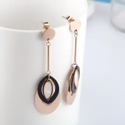 Boucles d'oreilles longues or rose - triple cercles ovales