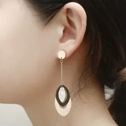 Boucles d'oreilles longues or rose - triple cercles ovales