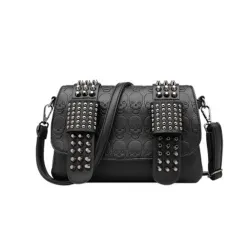 Petit sac bandoulière - style punk - imprimé têtes de mort - rivets