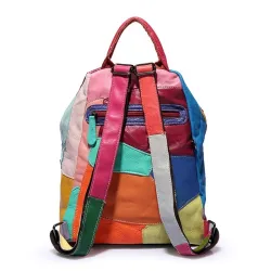 Mochila de couro - com rebites - cores coloridas do arco-íris