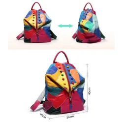 Mochila de couro - com rebites - cores coloridas do arco-íris