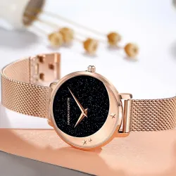 Elegant Quartz ur - rustfrit stål mesh rem - måne / stjerner