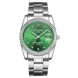 CHRONOS - snygg Quartz klocka - med strass - vattentät - rostfritt stål