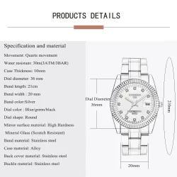 CHRONOS - montre à quartz élégante - avec strass - étanche - acier inoxydable