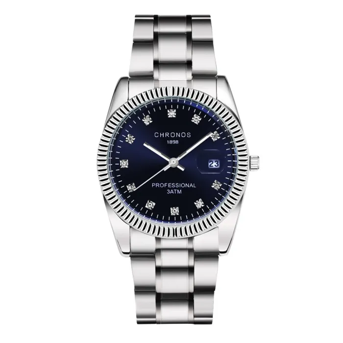 CHRONOS - stylische Quarzuhr - mit Strasssteinen - wasserdicht - Edelstahl