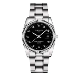 CHRONOS - snygg Quartz klocka - med strass - vattentät - rostfritt stål