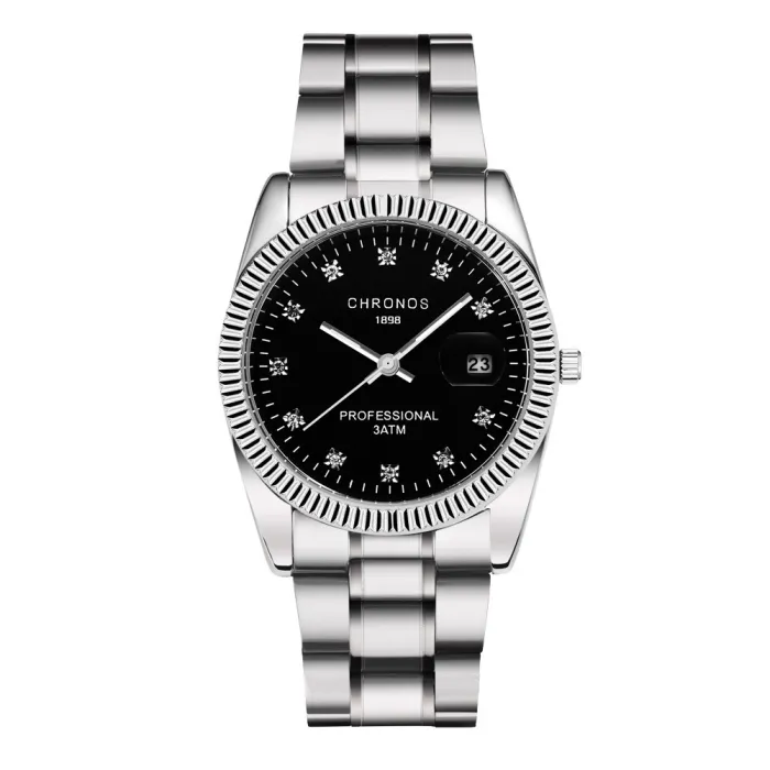 CHRONOS - snygg Quartz klocka - med strass - vattentät - rostfritt stål
