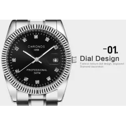 CHRONOS - montre à quartz élégante - avec strass - étanche - acier inoxydable