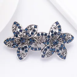Barrette élégante - double fleurs en cristal bleu