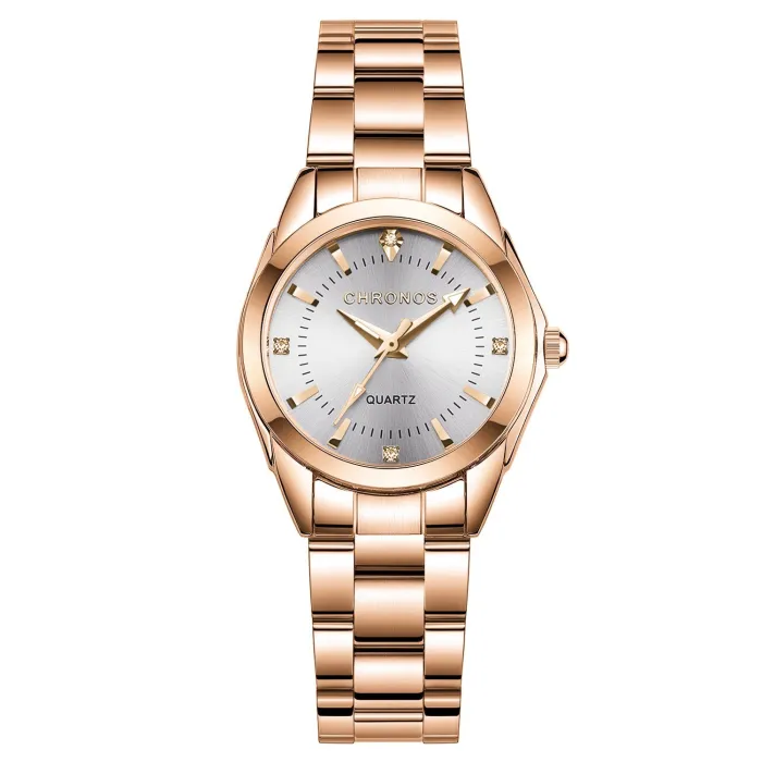 CHRONOS - luksus gyldent Quartz ur - rustfrit stål