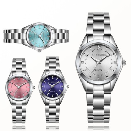 CHRONOS - luksusowy srebrny zegarek kwarcowy - stal nierdzewnaZegarki