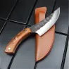 Multifunksjonell kniv - bredt blad av stål - trehåndtak - med lærveske