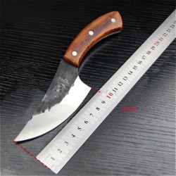 Multifunktionell kniv - stålbrett blad - trähandtag - med läderpåse