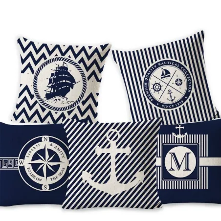Housse de coussin bleu déco - océan / bateau / gouvernail - 40cm * 40cm