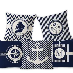 Fodera per cuscino decorativa blu - oceano / barca / timone - 45 cm * 45 cm