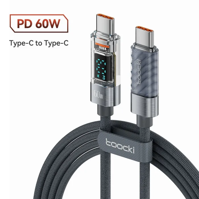 USB C til type C kabel - hurtig opladning - dataoverførsel - med LCD display - 60W / 100W
