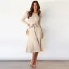 Elegantes Strickkleid - Langarm - Taillengürtel