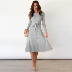 VestidosVestido de punto elegante - manga larga - cinturón