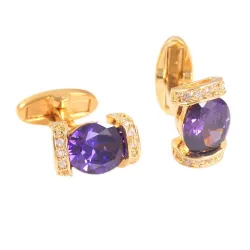 Golden cufflinks - with purple crystalCufflinks