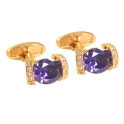 Goldene Manschettenknöpfe - mit violettem Kristall