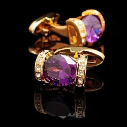 Golden cufflinks - with purple crystalCufflinks