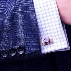 Golden cufflinks - with purple crystalCufflinks
