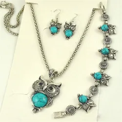 Set di gioielli vintage con gufi - orecchini/collana/bracciale