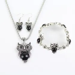 Ensemble de bijoux vintage avec hiboux - boucles d'oreilles / collier / bracelet