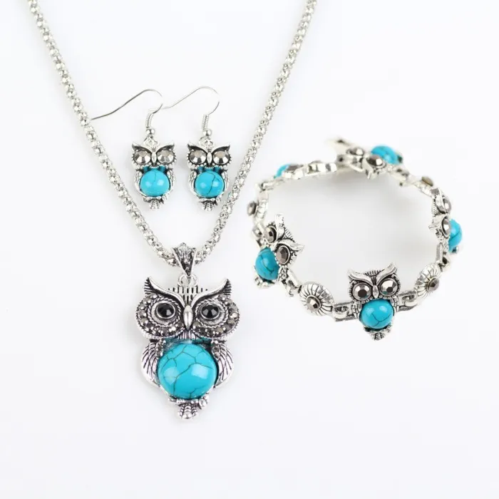 Set di gioielli vintage con gufi - orecchini/collana/bracciale