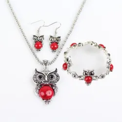 Conjunto de joias vintage com corujas - brincos / colar / pulseira