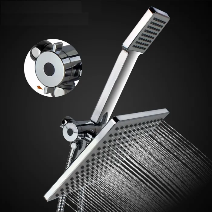 Jet pluie carré - pomme de douche double - flexible - inverseur 3 voies - set