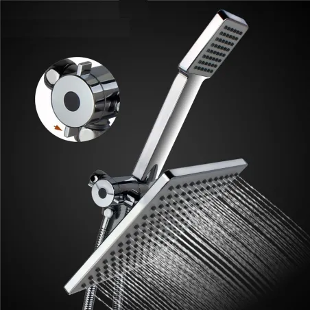Jet pluie carré - pomme de douche double - flexible - inverseur 3 voies - set
