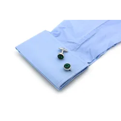 Silver cufflinks with green crystalCufflinks