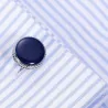 Boutons de manchette ronds en argent avec émail bleu