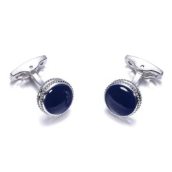 Ronde zilveren manchetknopen met blauw emailleManchetknopen