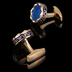 Boutons de manchette ronds luxe or / bleu