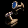 Boutons de manchette ronds luxe or / bleu