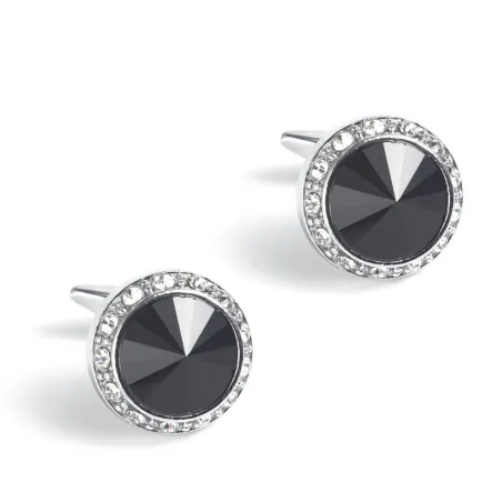 Elegantes abotoaduras redondas prateadas - com cristal / strass