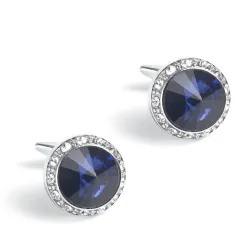 Elegantes abotoaduras redondas prateadas - com cristal / strass