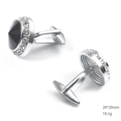 Elegantes abotoaduras redondas prateadas - com cristal / strass