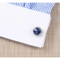 Eleganti gemelli rotondi in argento - con cristalli/strass