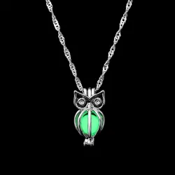 Colar prata com coruja fluorescente