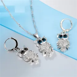 Zilveren sieradenset met uilen - collier / oorbellenSieradensets